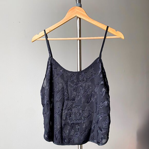 ❄️70s Vintage Black See-Through Textured Artsy Texture Print Lingerie Camisole - Picture 1 of 6